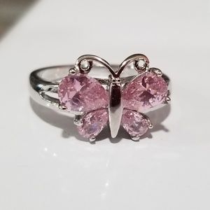 .925 stamped pink butterfly ring size 7